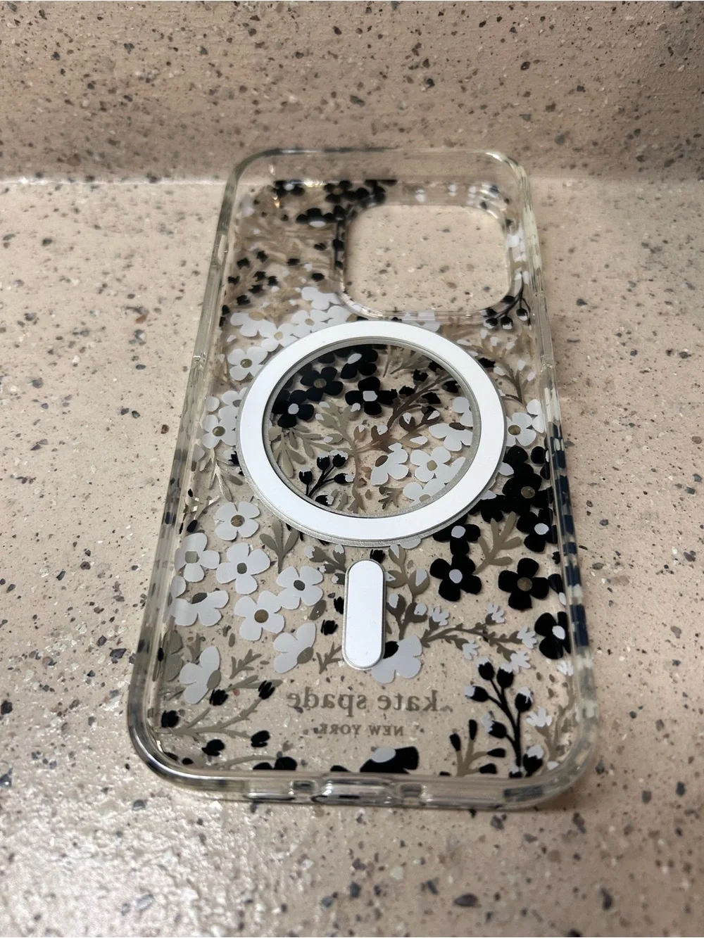 Kate Spade Clear Floral IPhone 15 Pro Case in Black & White